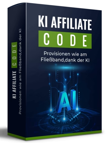 Produktbox „KI Affiliate Code“ mit leuchtendem KI-Symbol