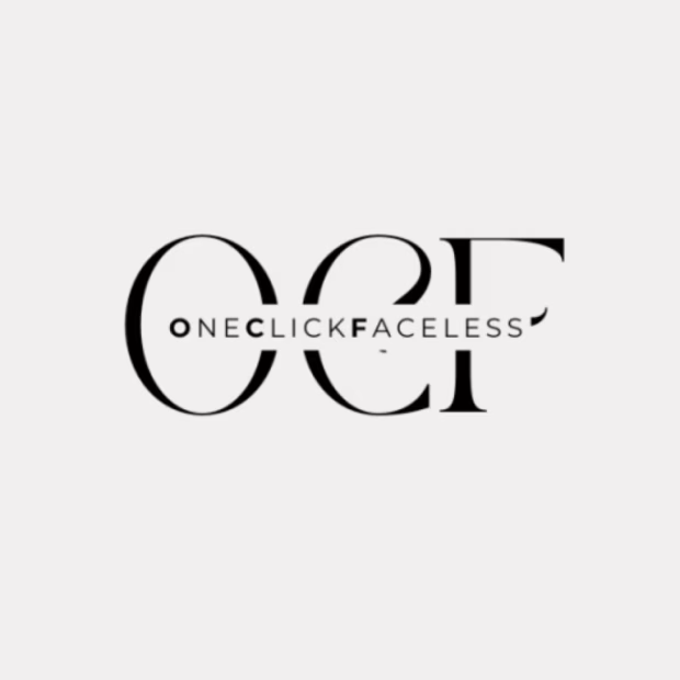 Schwarzes OCF-Monogramm mit dem Schriftzug „OneClickFaceless“